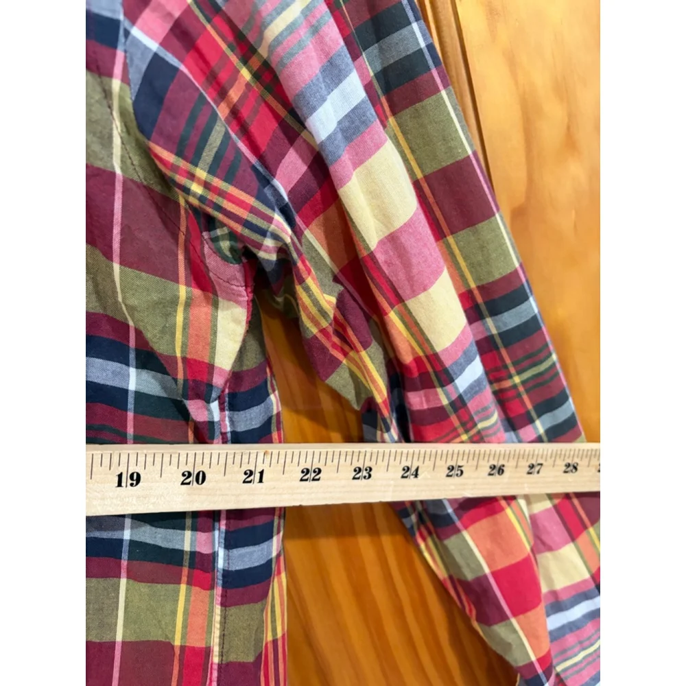 J.Crew Men’s Tailored Fit Plaid Button Down Shirt Red Green Yellow Cotton M Holi